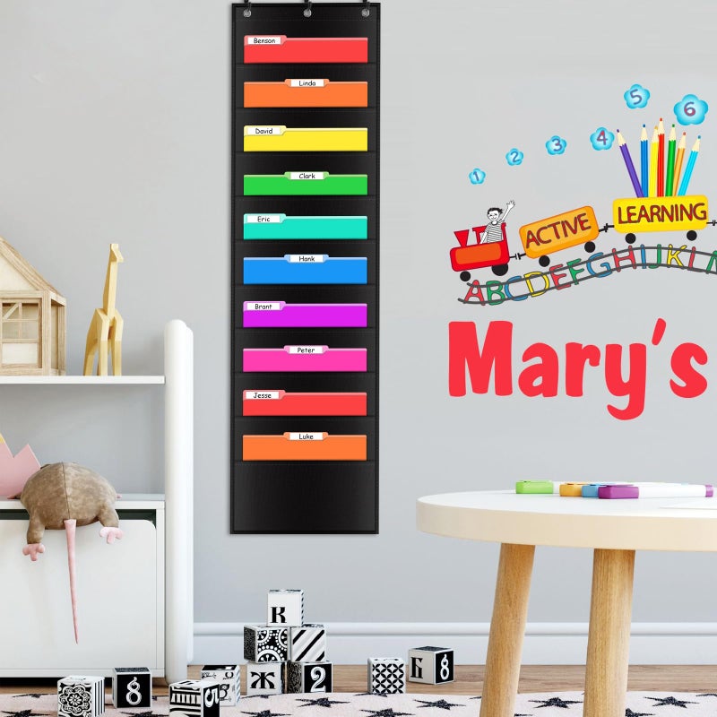 AUVCAS Storage Pocket Chart with 10 Pockets Hanging Wall file Folder Organizer Storage for Classroom Home Office,3 Over Door Hangers Included,Organize Scrapbooks Paperworks Invoices Papers Stuff - Image 2